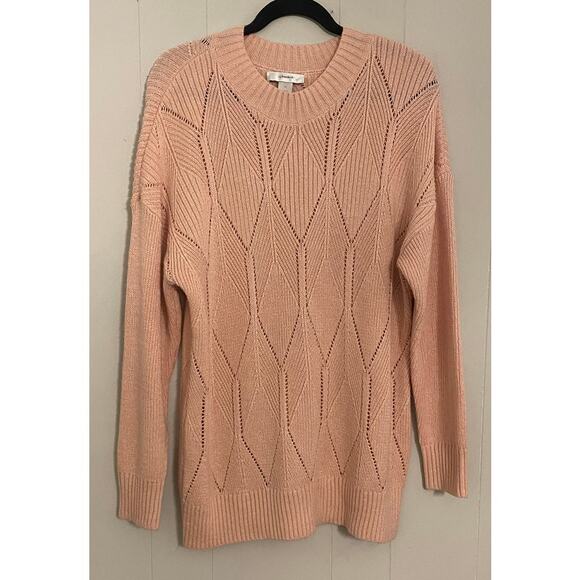 CJ Banks Blush Light Pink Open Weave Sweater Diamond Pattern Crewneck 1X Cozy - Picture 1 of 7
